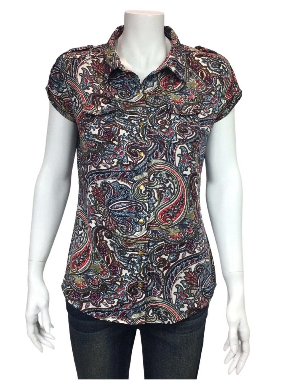 Paisley Short Sleeve Collared Top